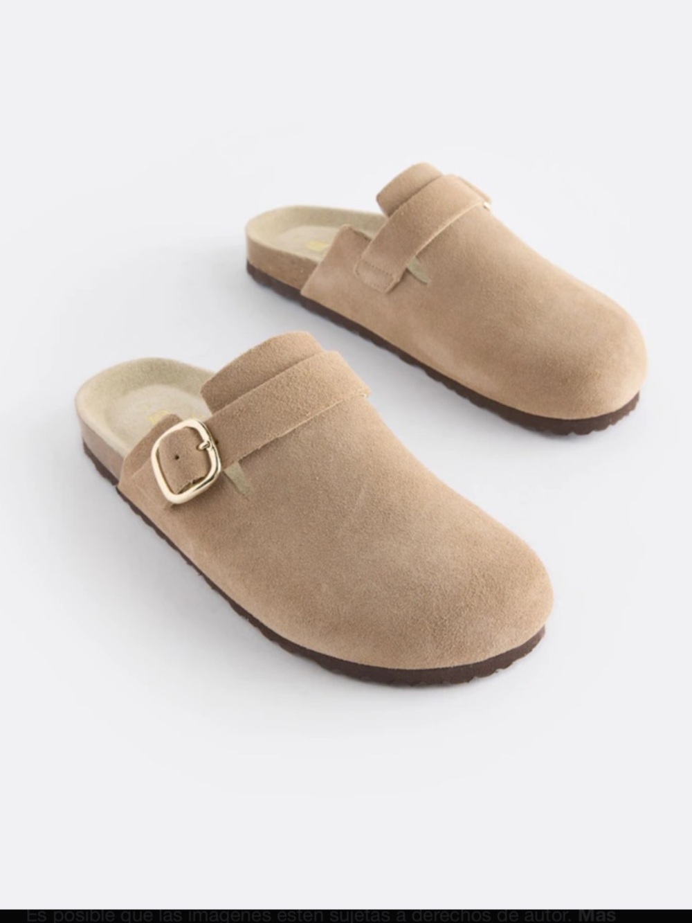 Men's Suede Slide Clogs with Buckle in Tan